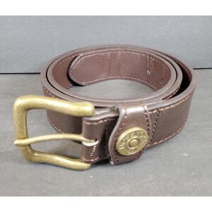 Mossy Oak Brown Bonded Leather Belt Size 32-34 Brass Buckle Outdoor Casual